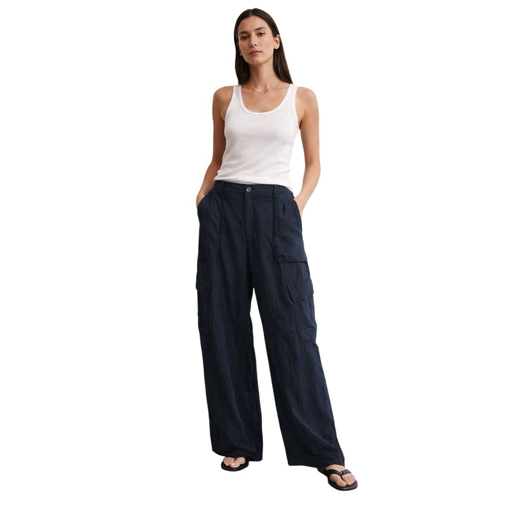 VINCE Tencel Fluid Cargo Trouser Wide‎ Leg Navy Quiet Luxury Minimal 16